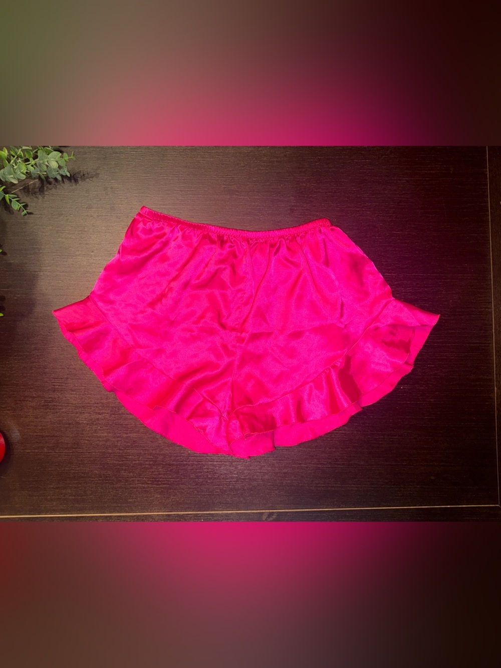 Bright Hot Pink Satin Ruffle Mini Skirt Pull On Lightweight